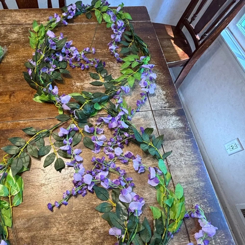 Lvydec Wisteria Artificial Flowers Garland, 2 Pcs Total 14.4ft Light Purple